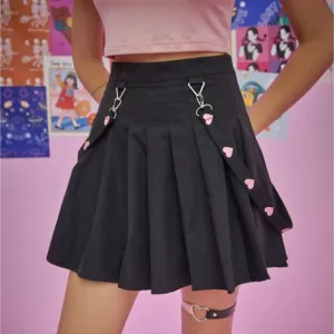 Kawaii Heart Tape Pleated Skirt / Small